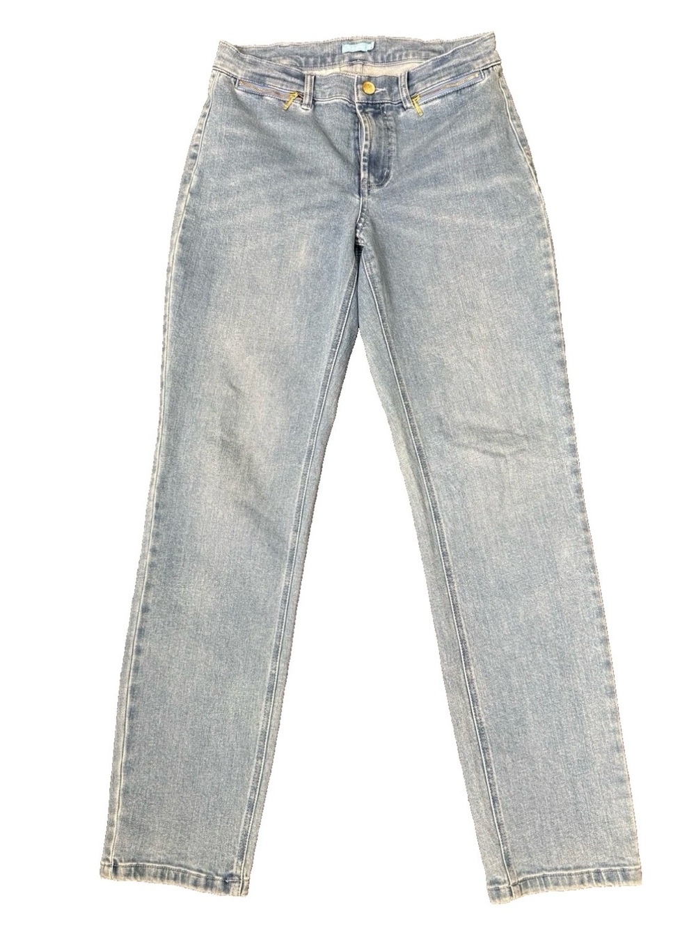 J McLaughlin Women's Straight Ankle Mid Rise Jeans Stretch Denim Gold Zippers 2